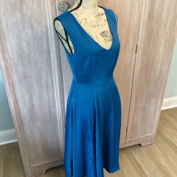 Modcloth Blue Fit Flare Sleeveless Midi Dress wedding party V neck sleeve retro - Picture 6 of 14